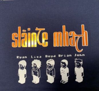 Slainte Mhath t-shirts - Blue with orange print