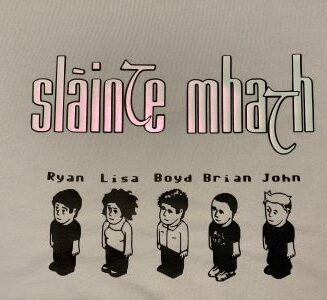 Slainte Mhath light grey t-shirt with opal and black printing